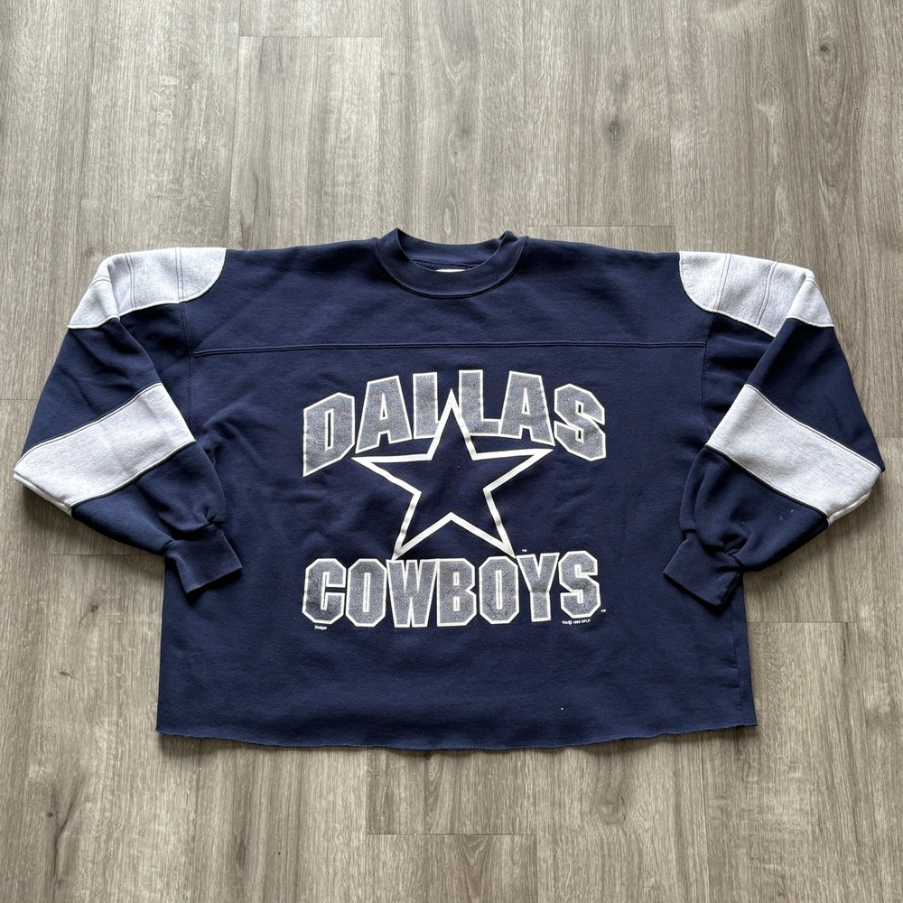Vintage 1995 Dallas Cowboys Dodger Sweatshirt XL Navy Blue Raw Hem Made in USA